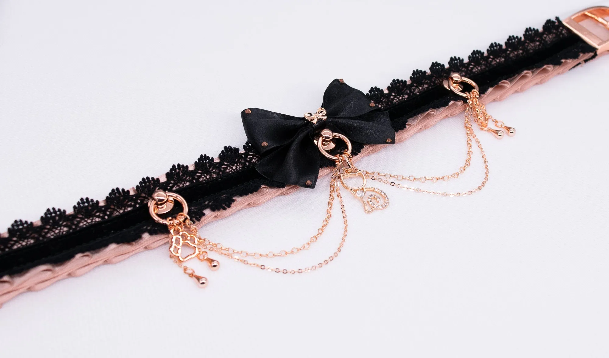 11" - 13" Ready to Ship - Rose Gold & Black Velvet Luxury Kitten Collar