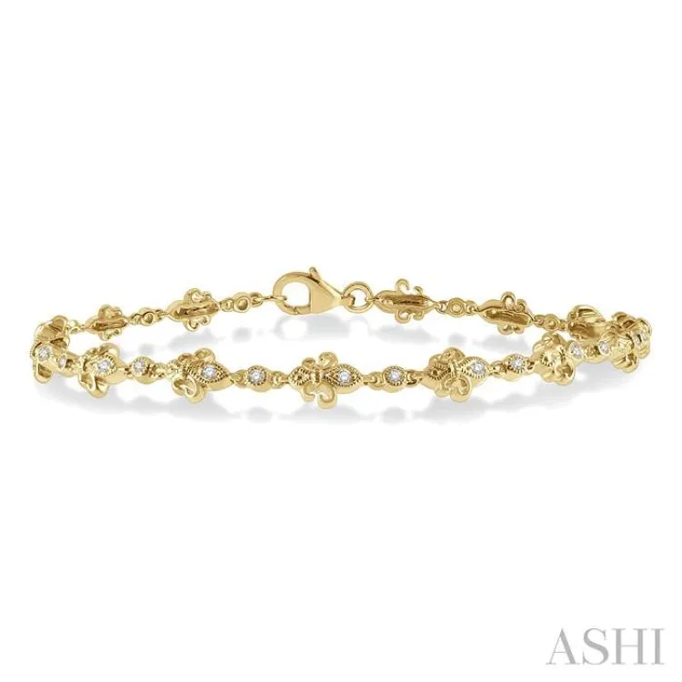 1/3 Ctw Fleur De Lis Round Cut Diamond Link Bracelet in 10K Yellow Gold