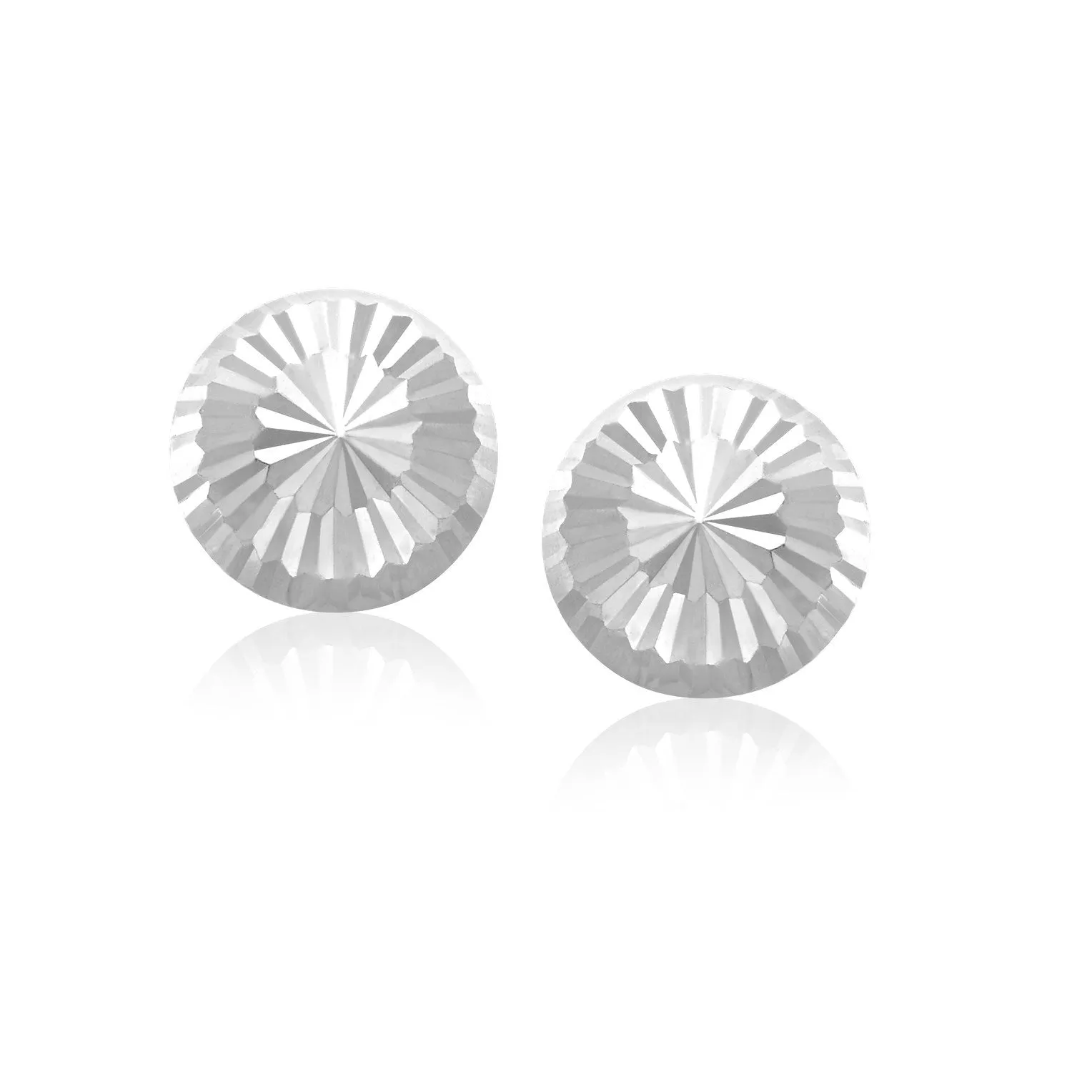 14k White Gold Diamond Cut Flat Design Stud Earrings