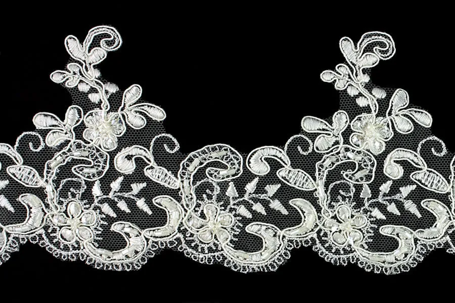 3 1/2" Beaded Ivory Alençon Edging Lace