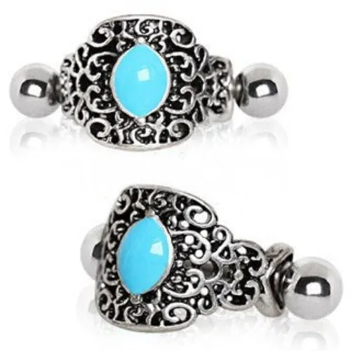 316L Stainless Steel Aqua Ornate Cartilage Cuff Earring