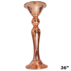 36” Rose Gold Mirror Mosaic Polystone Floor Vase Wedding Aisle Prop Party Columns