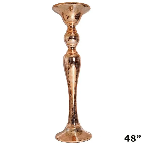 48” Rose Gold Mirror Mosaic Polystone Floor Vase Wedding Aisle Prop Party Columns