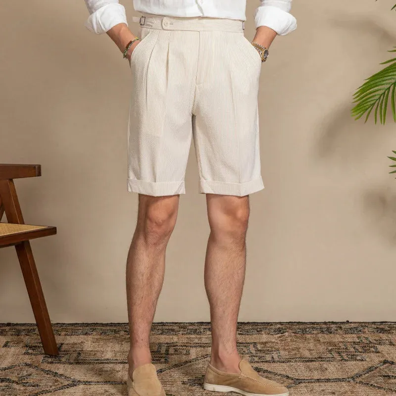 Aidase Seersucker Short Pant Ropa Hombre Casual Club Suit Short Men Short Men Pantalones Homme Summer Thin High Waist Shorts British