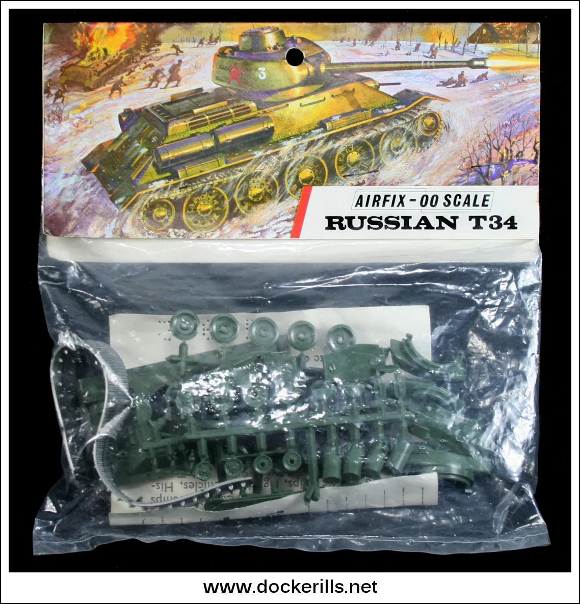 Airfix Russian T34 Tank OO Scale Kit. Vintage Red Stripe Bag.