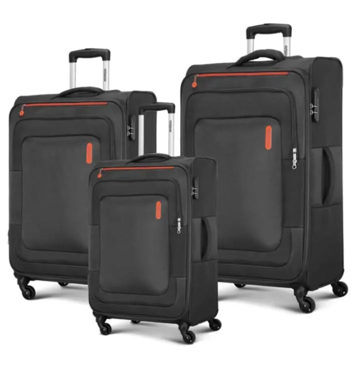 American Tourister Duncan Set of 3, Soft Luggage Trolley Bags With TSA Lock, 55 68 81cm, Black