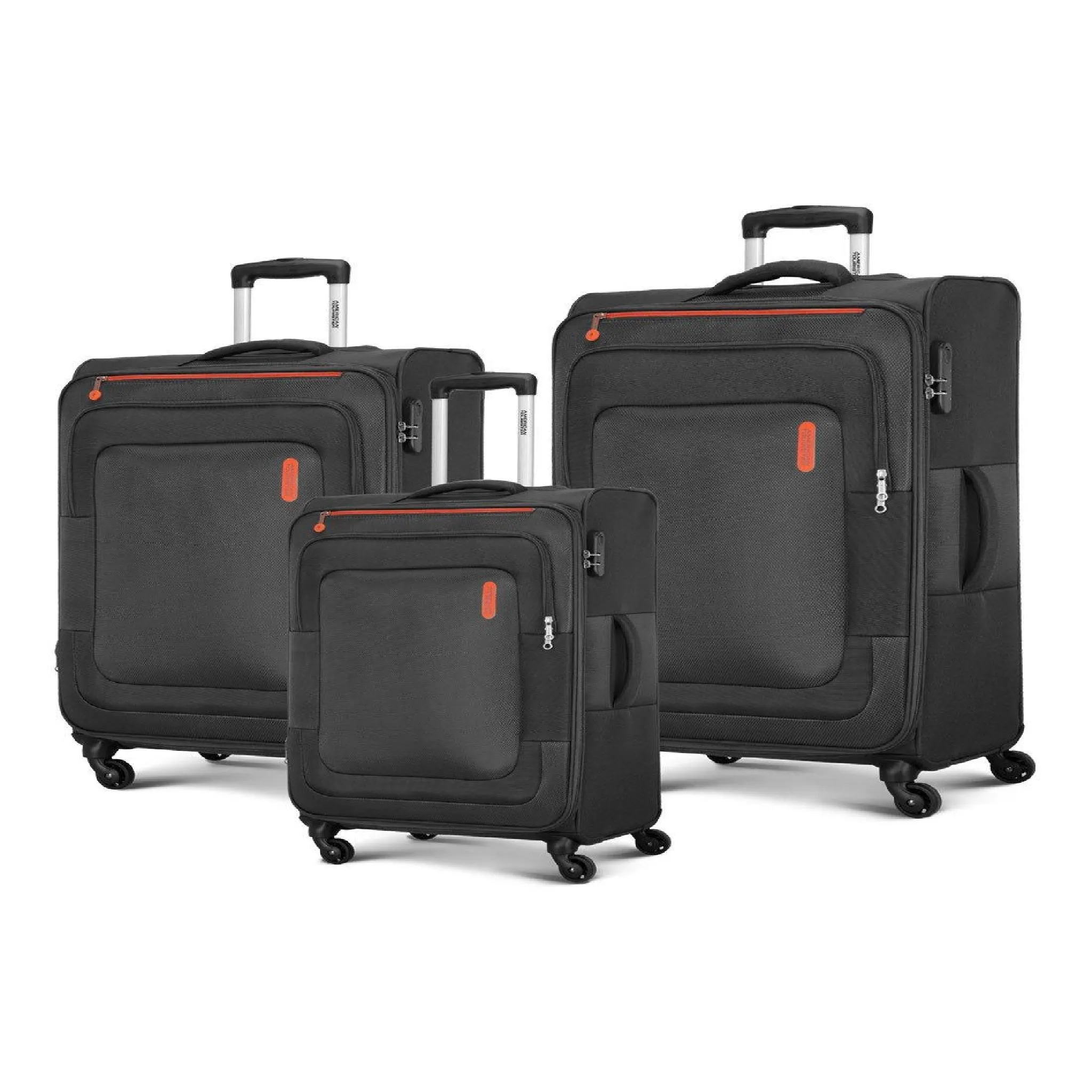 American Tourister Duncan Set of 3, Soft Luggage Trolley Bags With TSA Lock, 55 68 81cm, Black