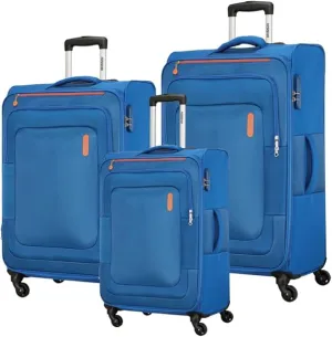 American Tourister Duncan Set of 3, Soft Luggage Trolley Bags With TSA Lock, 55 68 81cm, Blue