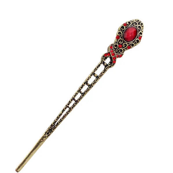 Antique Brass Finish Double-Sided Scepter Hair Stick with Rhinestones