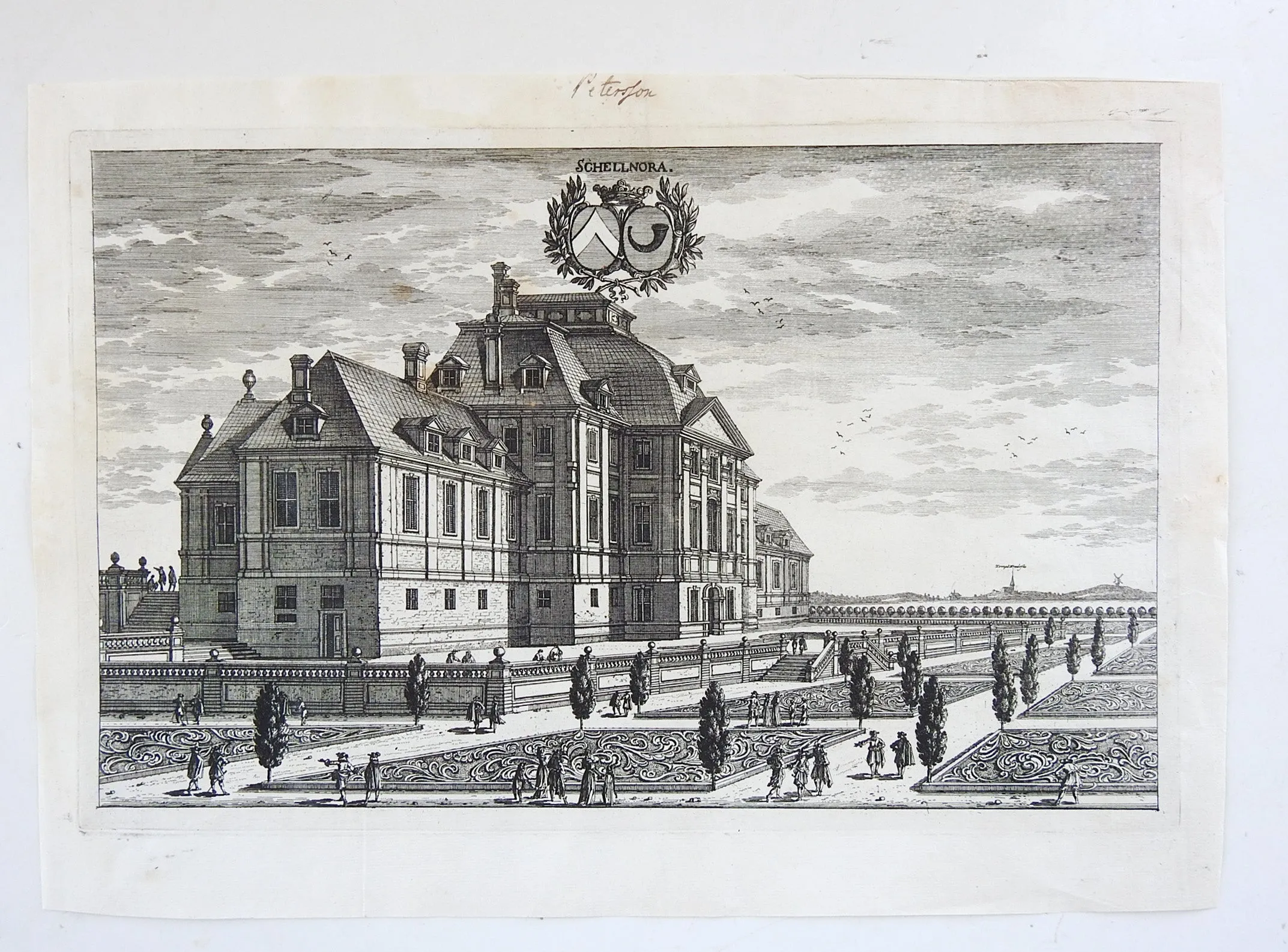 Antique Engraving Swedish Baroque Schellnora Estate 1690s