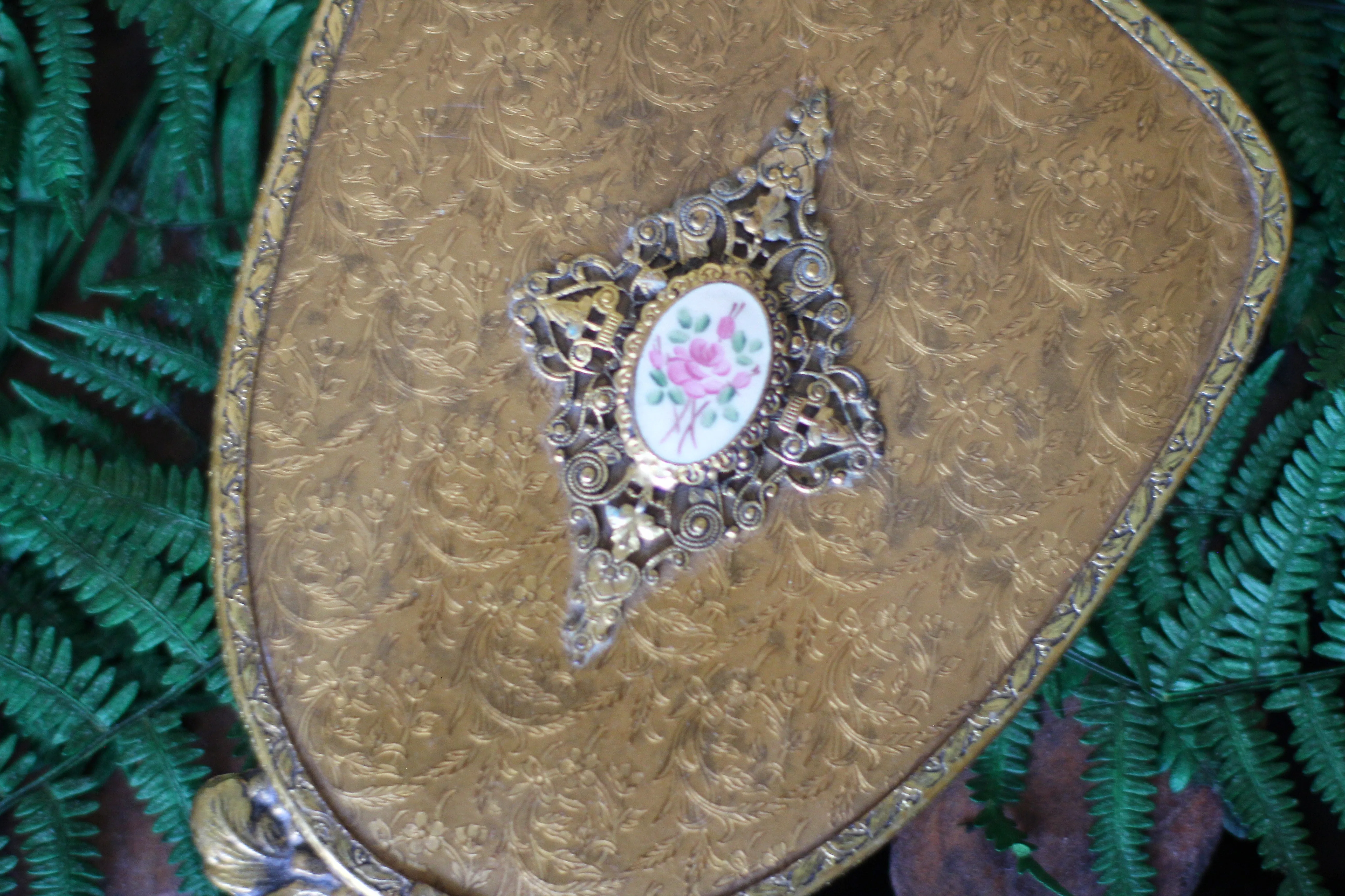 Antique Floral Gold Hand Mirror