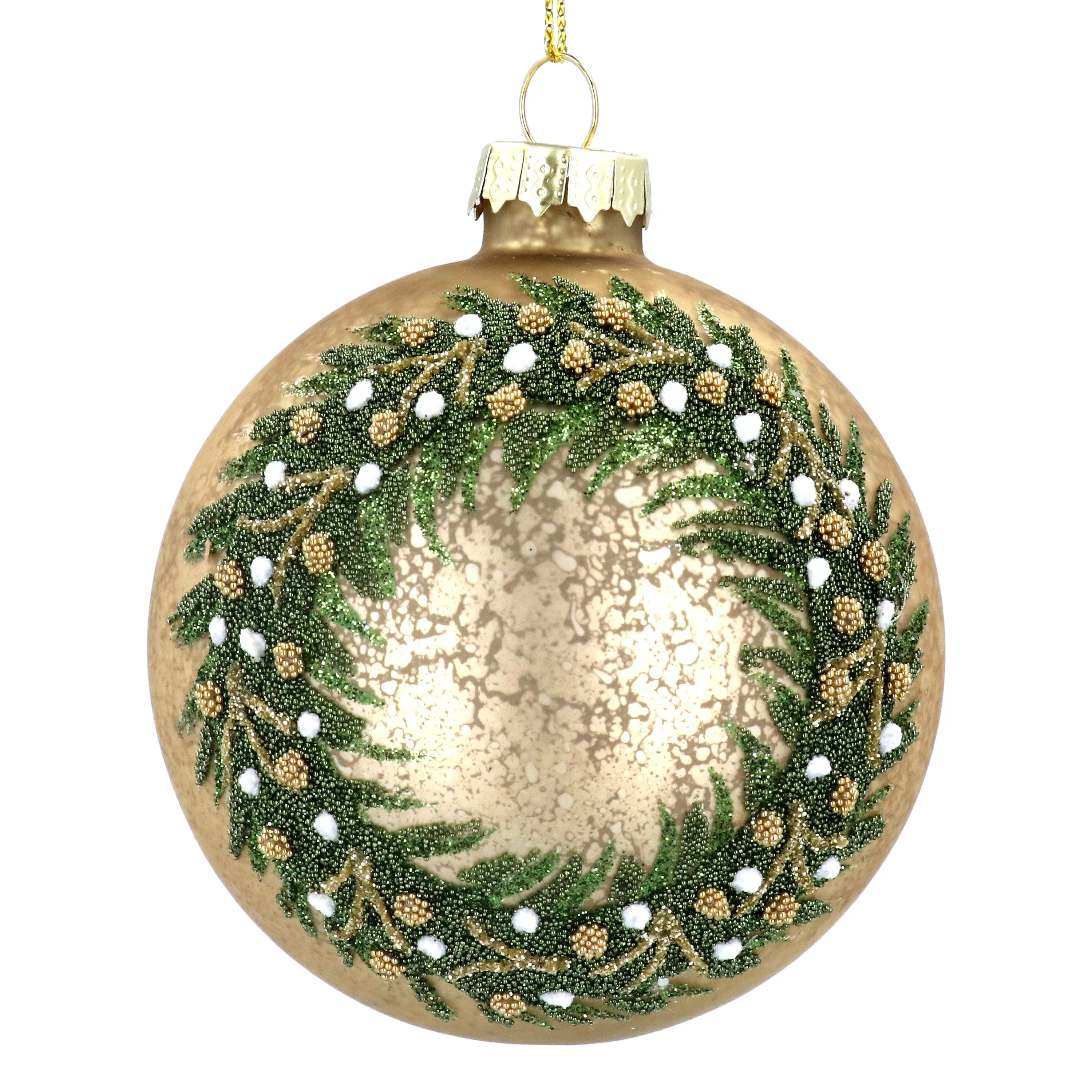 Antique gold bauble with beaded wreath