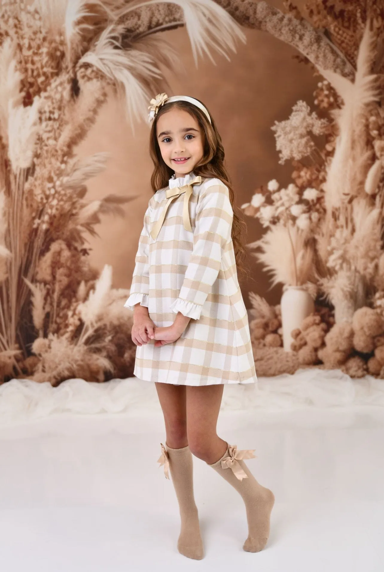 AW24 Rochy Girls Camel & White Dress