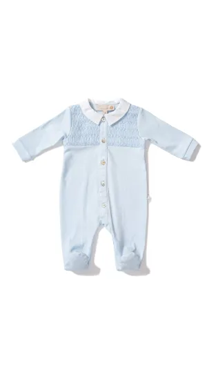 Babygrow & Matching Hat - Blue Smocked