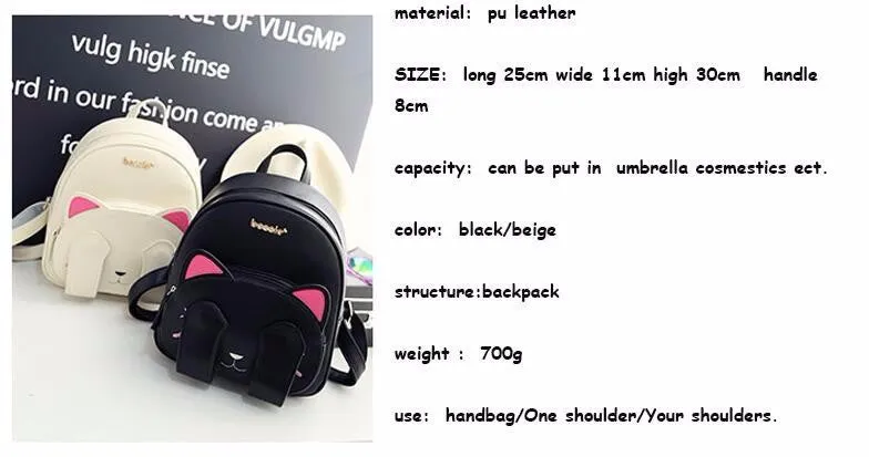 Bag for cat lovers - Cat Backpack Black Preppy Style School