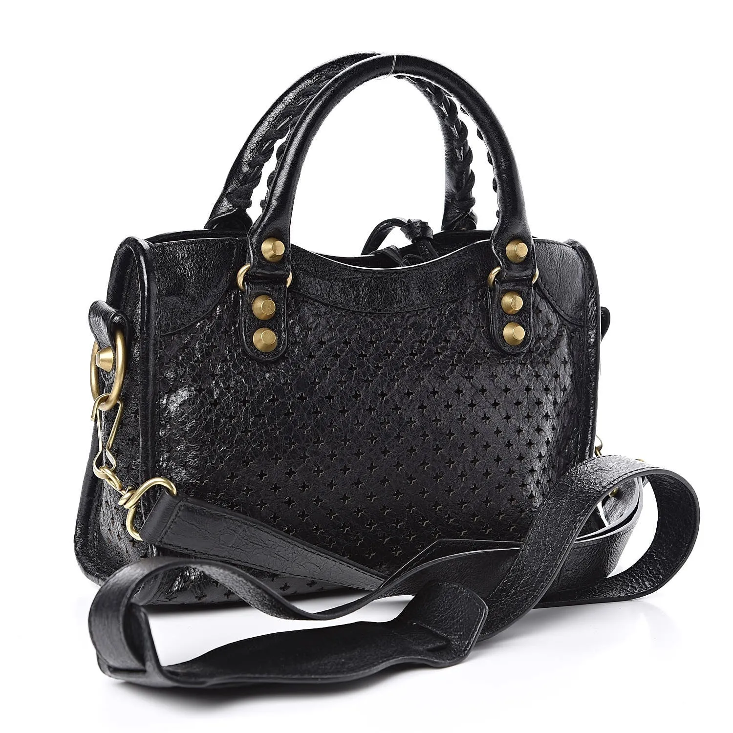 Balenciaga Classic City Black Leather Perforated Mini Satchel Bag 501065