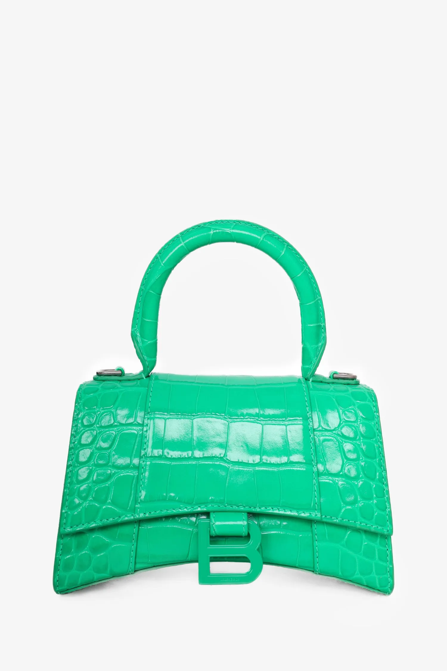 Balenciaga Green Embossed Leather Hourglass X-Small Top Handle Bag