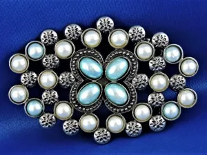 Belt Buckle - Ornate Buckle with Multi Blue and White Stones