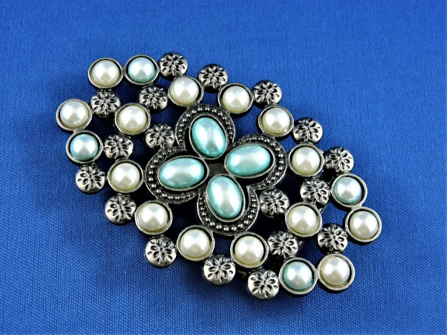 Belt Buckle - Ornate Buckle with Multi Blue and White Stones