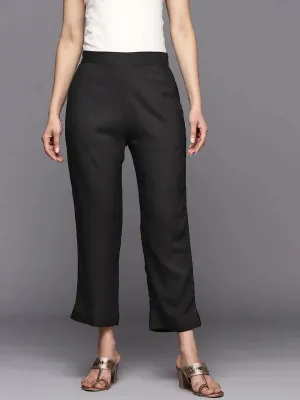 Black Solid Viscose Rayon Trousers