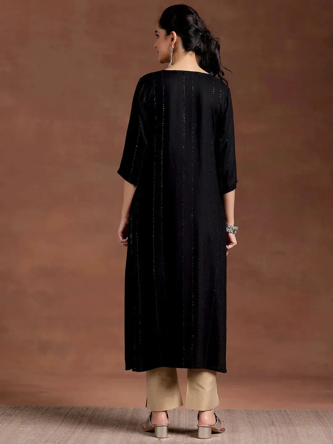 Black Woven Design Rayon Straight Kurta