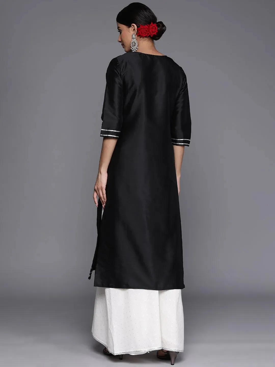 Black Yoke Design Silk Straight Kurta