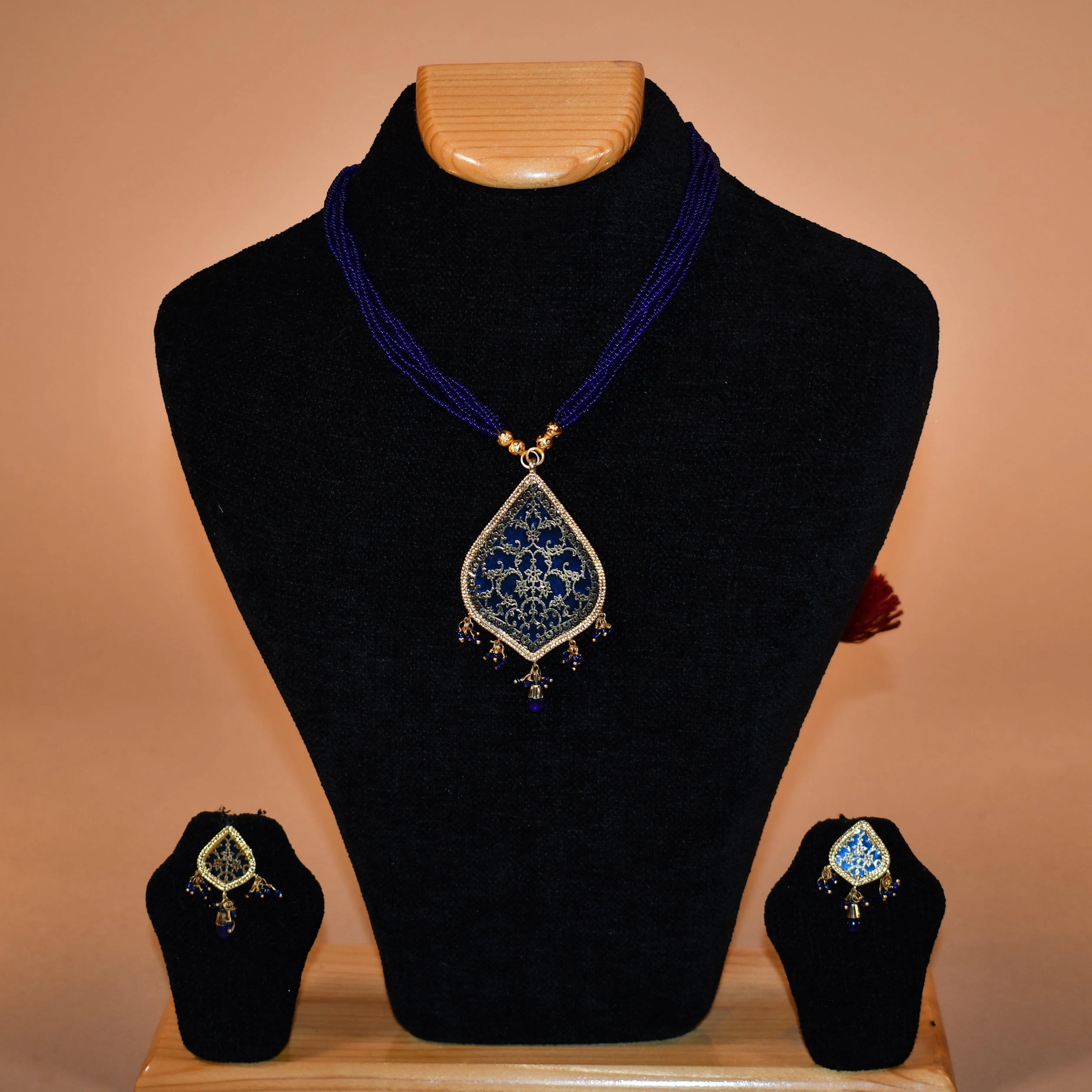 Blue & Gold Intricately Patterned Necklace Set