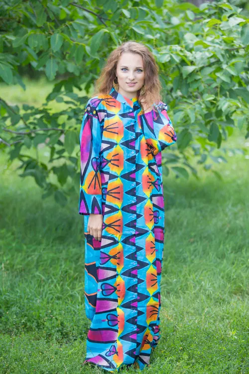 Blue Charming Collars Style Caftan in Glowing Flame Pattern