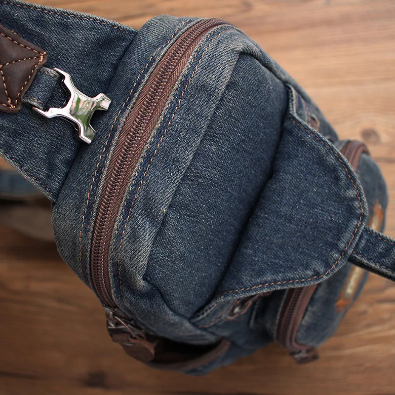 Blue Denim Mens Sling Bag Cool Chest Bag Vintage Blue Denim Sling Pack For Men