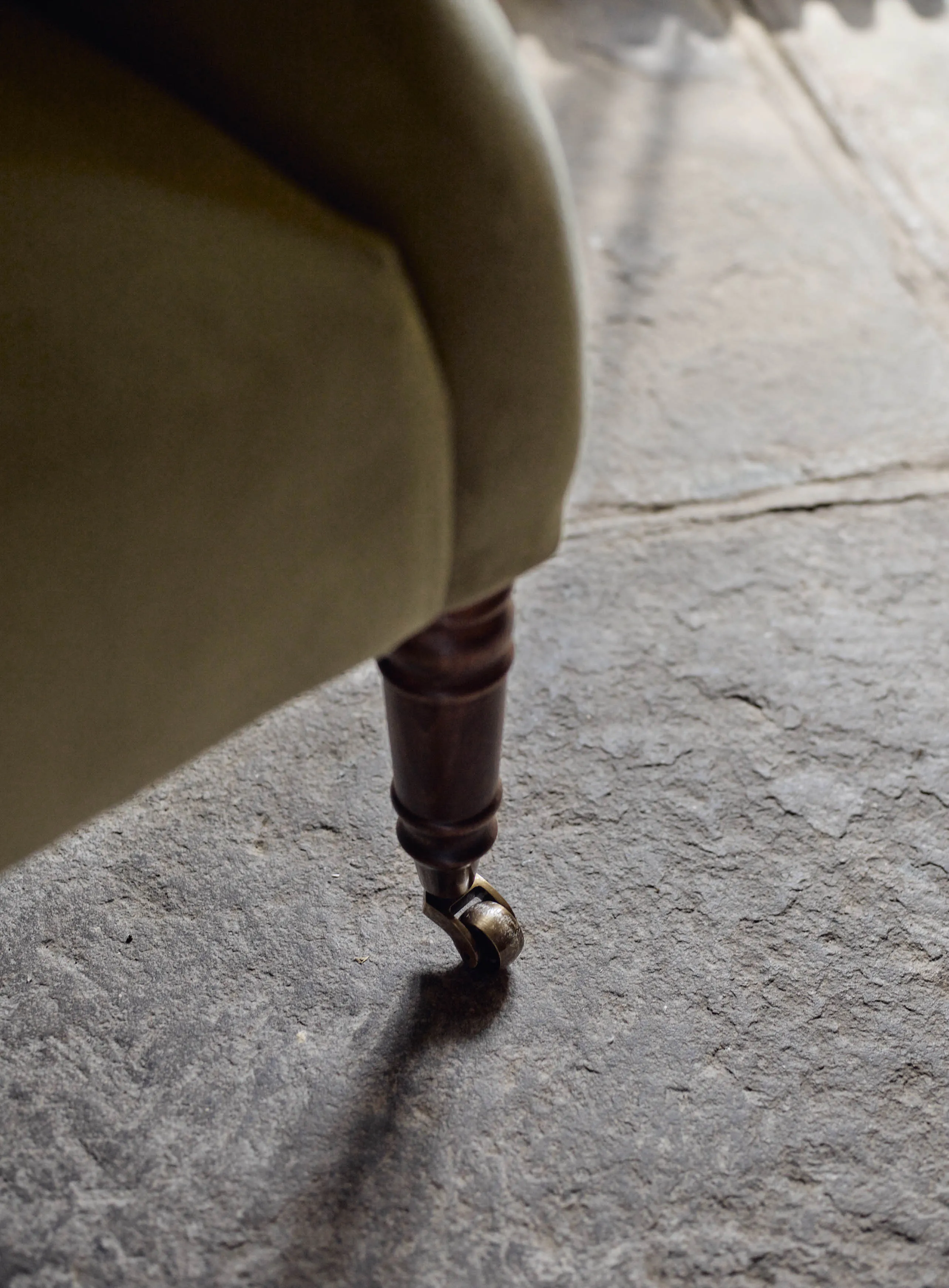 Bromley Wingback Chair, Sage Velvet & Heritage Mole Stripe