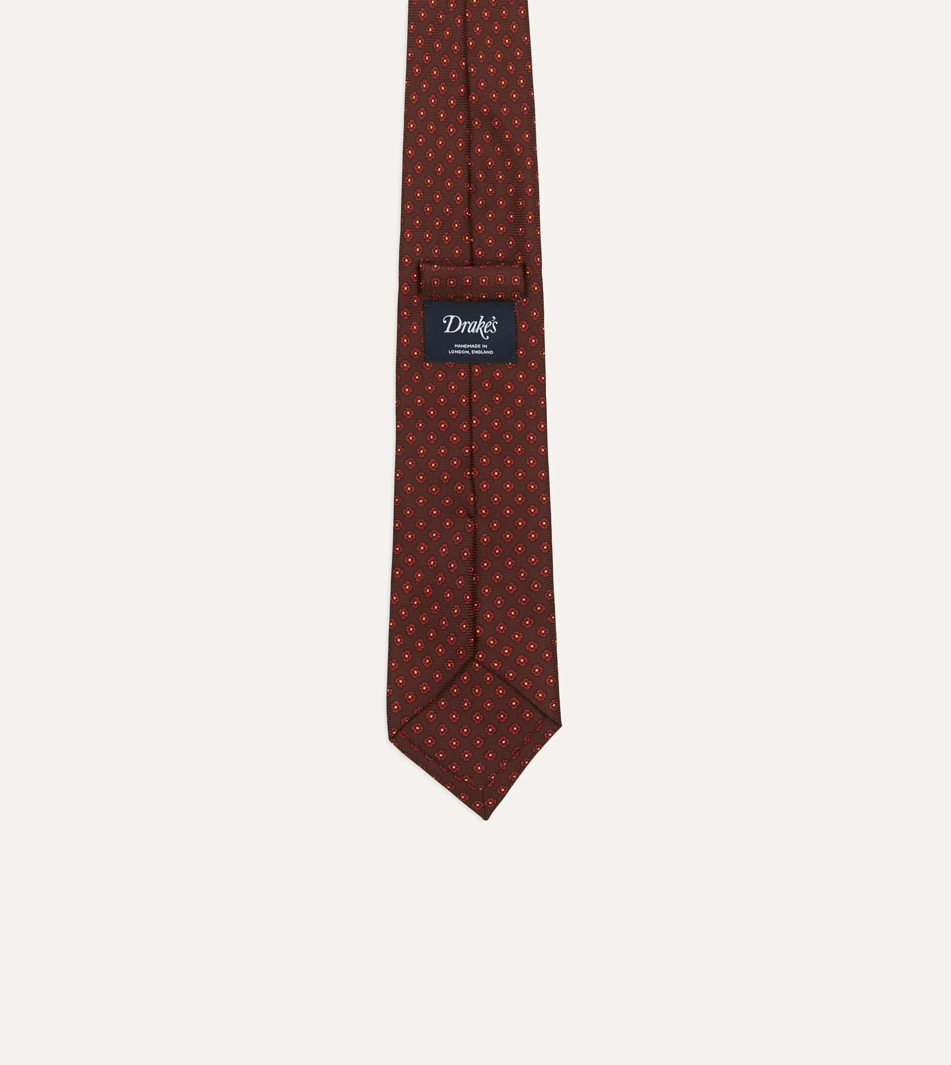 Brown Micro Geometric Print Silk Twill Self Tipped Tie