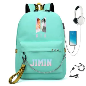 BTS BTS school bag USB charging backpack outdoor sports personalized student school bag-6