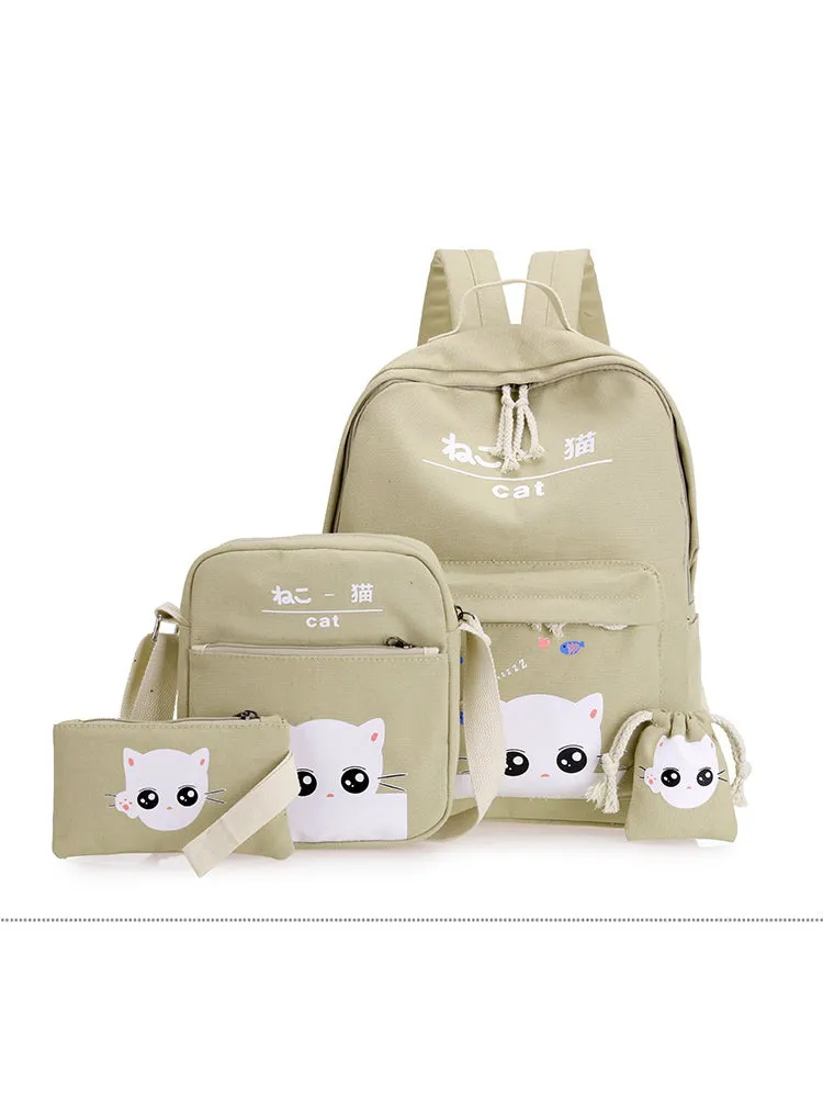 Cat Backpacks For Teenager School Bag For Girls Set