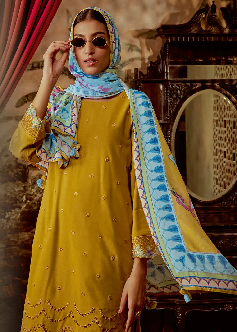 Charming Mustard Parsi Style Embroidered Festive Salwar Suit