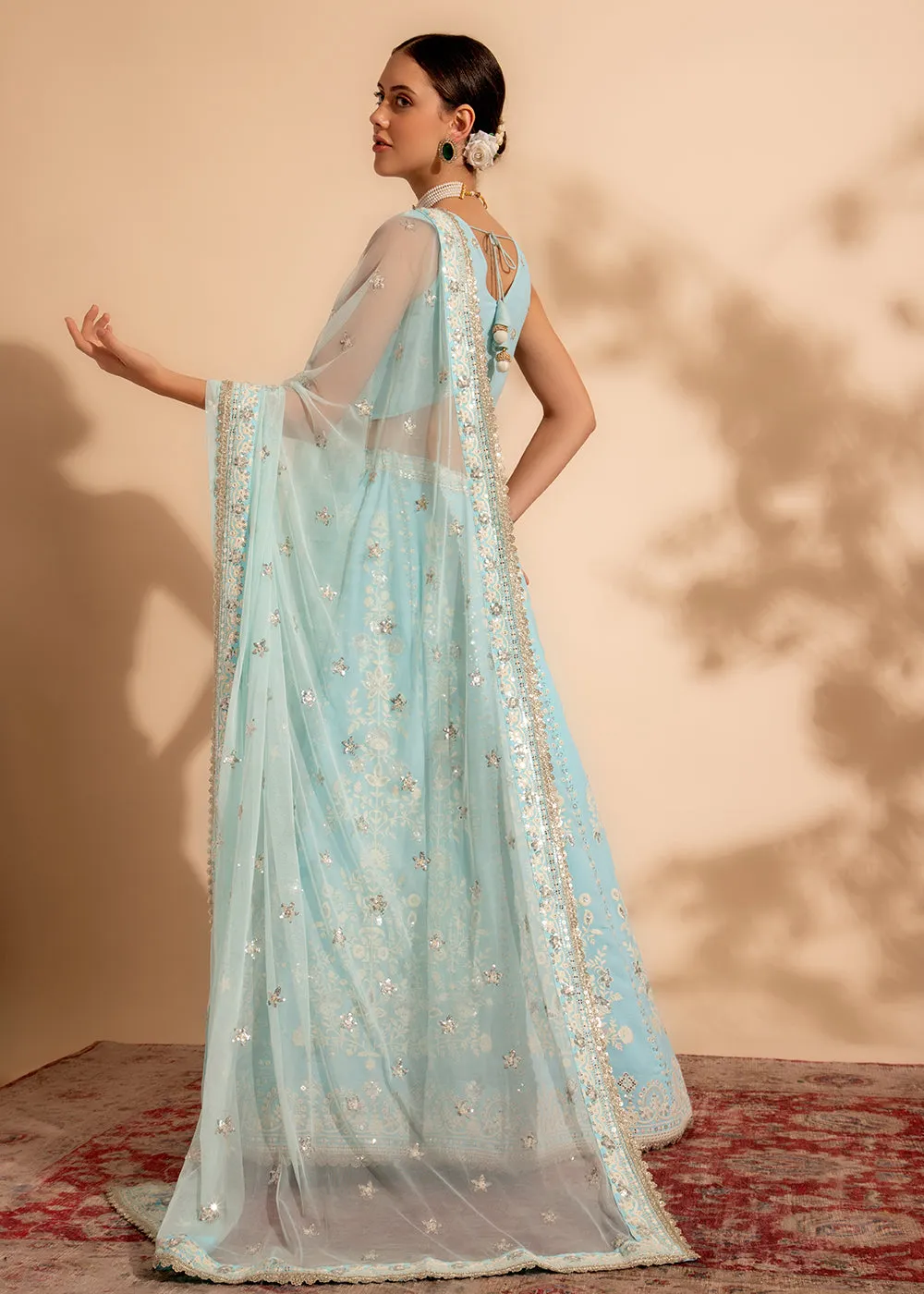 Charming Sky Blue Bridesmaid Style Wedding Lehenga Choli