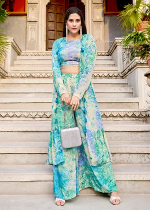 Charming Sky Blue Printed Koti Style Co-Ords Indo-Western Suit