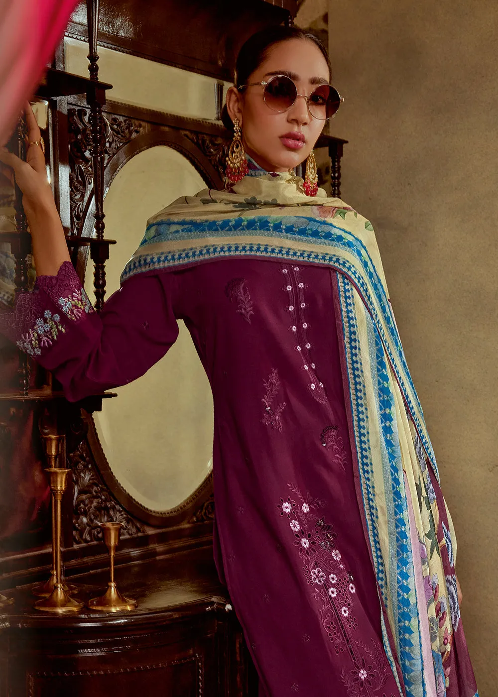 Charming Wine Parsi Style Embroidered Festive Salwar Suit