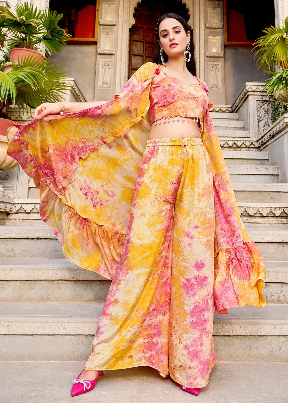 Charming Yellow Printed Koti Style Co-Ords Indo-Western Suit