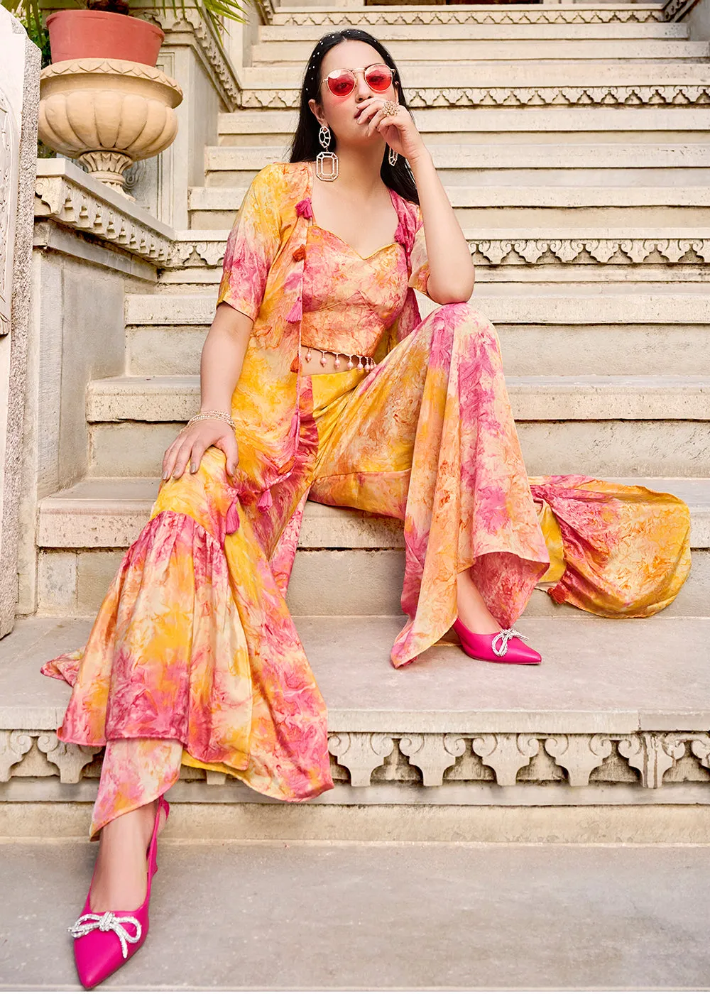 Charming Yellow Printed Koti Style Co-Ords Indo-Western Suit