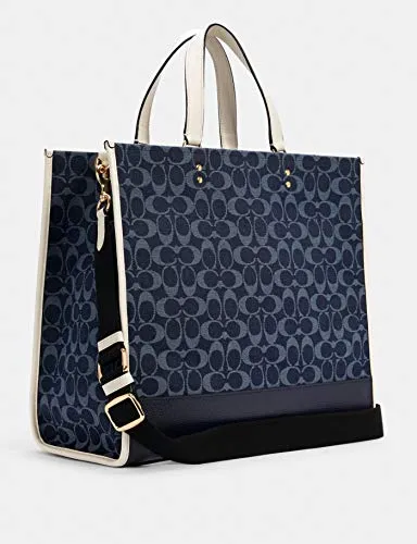 COACH Women's Dempsey Tote 40 In Signature Jacquard With Patch (Denim Multi)