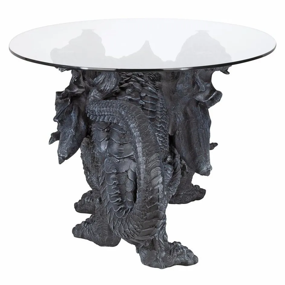 Cofee Tea Hand Carved Gothic Dragon Glass-Topped Sculptural Coffee Table By artist Monte M. Moore