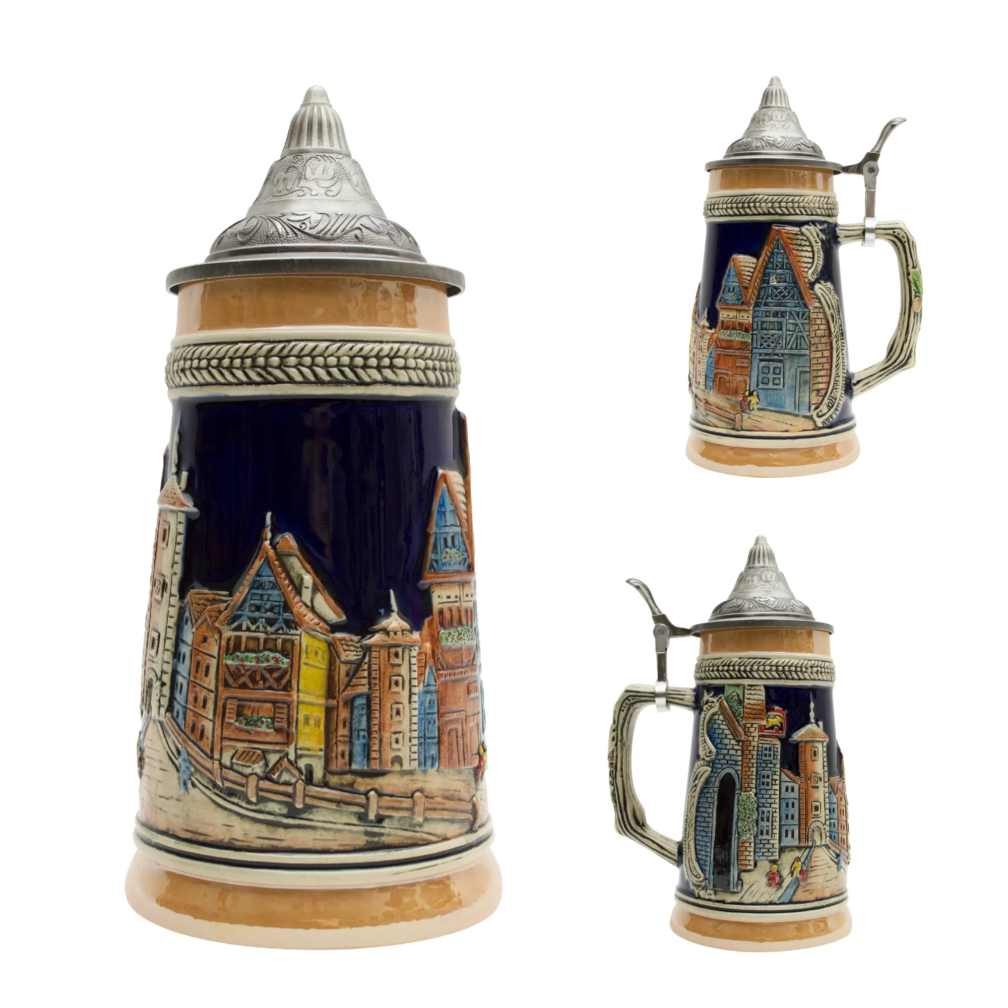 Collectible Village 0.5L German Beer Stein with Metal Lid