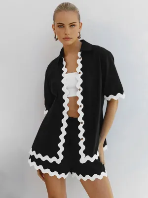 Contrast Trim Graceful Shorts Set