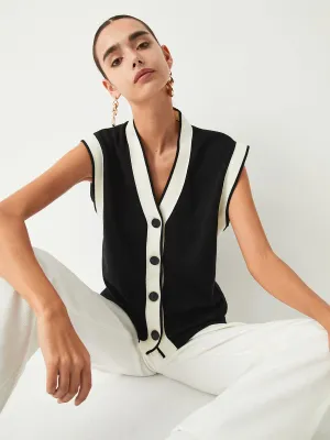 Contrast Trim Graceful Sweater Vest