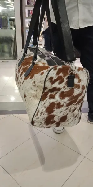 Cowhide Luggage Bag In Brown White