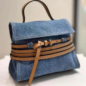 Crossbody Jean Handle With PU Tie Hand Bag