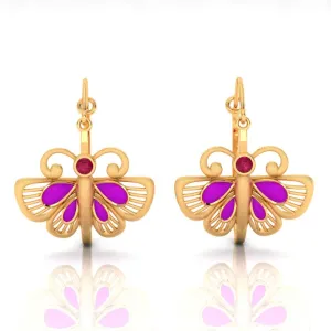 Elegant Butterfly-shaped Earrings Made Of 22k Gold Set With Purple And Red Stones