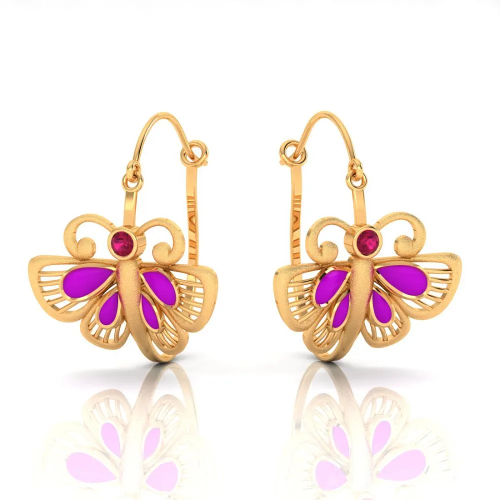 Elegant Butterfly-shaped Earrings Made Of 22k Gold Set With Purple And Red Stones