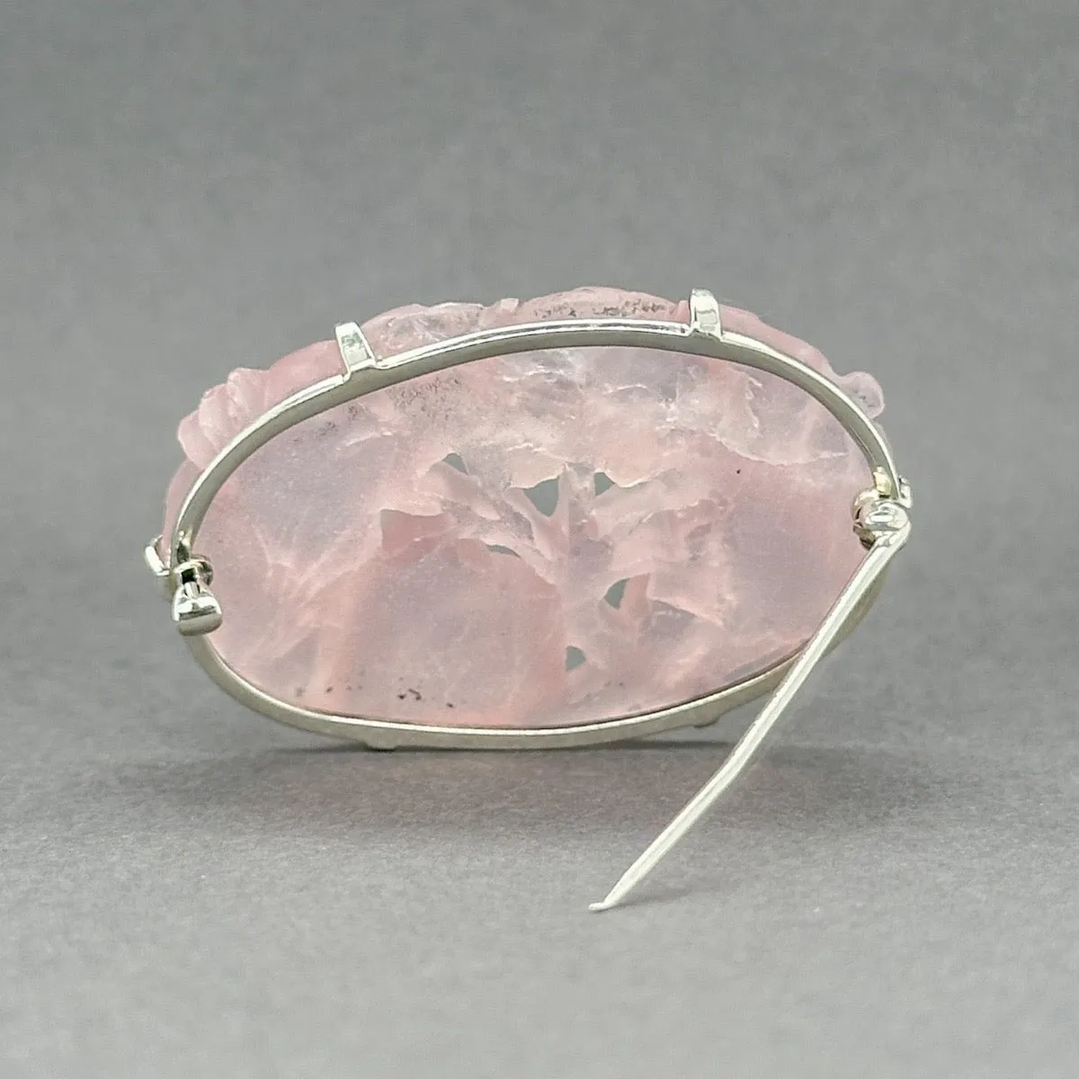 Estate SS Rose Quartz Carved Leaf Pin