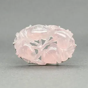 Estate SS Rose Quartz Carved Leaf Pin